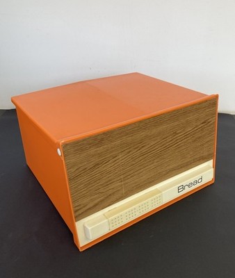 Vintage Addis Mid Century Orange Brotkasten Kunststoff Schiebetür 70 s Made In UK