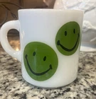 Vintage Smiley Face Mug Milk Glass - Green 70s