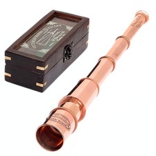 Vintage 1915 Copper Telescope with Wooden Antique Royal Navy Spyglass Scope w...