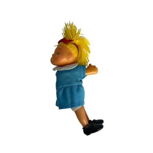 Vintage 1980s Cabbage Patch Pencil Hugger Clip-On Doll Yellow Hair Blue Dress