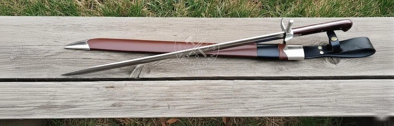 Выкованный вручную средневековый меч-мессер | лезвие из углеродистой стали с кожаными ножнами - Изображение 4 из 4