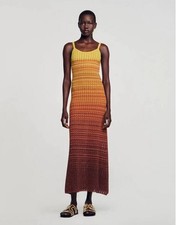 Sandro Knit Slip Dress Contrasting A-line Midi Dress for Women