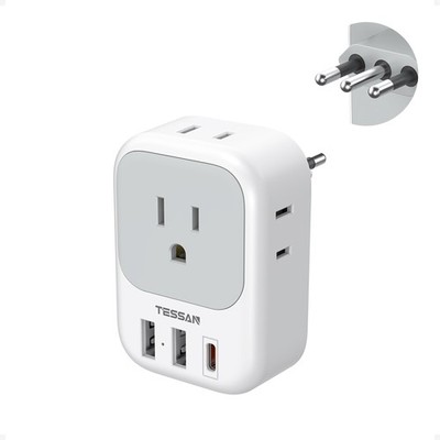 Italy Travel Plug Adapter PD 20W, TESSAN Type L Adapter for Travel with 4 Outlet