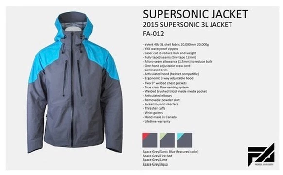NWOT Large FA Design Supersonic 3L Jacket Black/Sonic Blue eVent waterproof image 5
