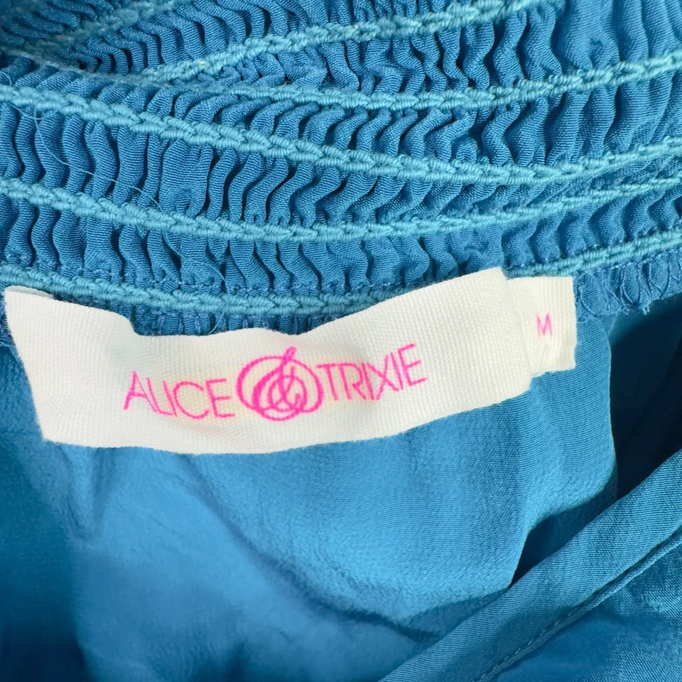 Vestido Alice + Trixie Mujer M Azul Seda Volantes Halter Romántico Cóctel Vacaciones Foto 4 de 4