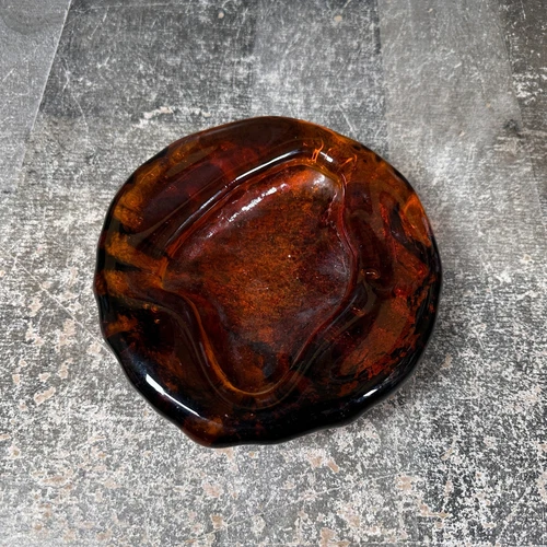 Amoeba Honey Amber Ashtray Mid-Century Art Glass Vintage Blenko