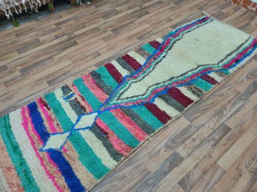 beige Wool Runner, Moroccan Berber rug Runner, Boujad Runner Rug. Multicolor - Picture 4 of 18