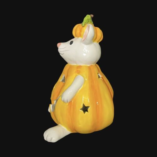 Blue Sky Goldminc Halloween Pumpkin White Mouse Tea Light Candle Holder New - Picture 4 of 7