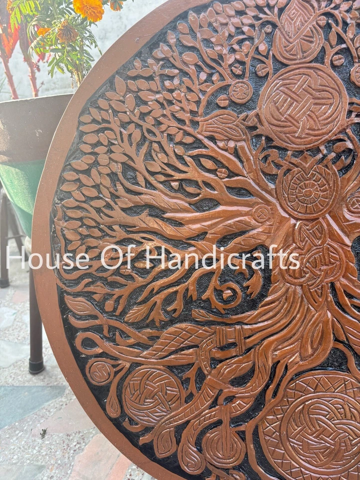Handmade Yggdrasil Carved Shield 30 Inch Handmade Carved Shield,cosplay,wall dec - Image 3 of 4