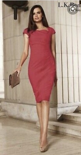 LK Bennett Dr. Dee ROTES Seidenkleid neu mit Etikett $ 700 Größe US 6/10 UK schwarzes Band - Bild 1 von 9