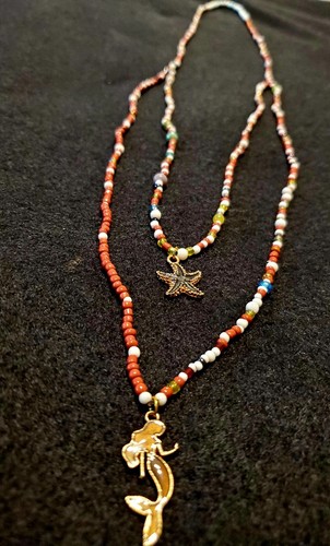 Long Beaded Necklace Mixed Beaded Multi Colored Double Mermaid or Single Mixed - Picture 4 of 9