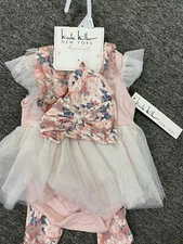 Bably Girl NICOLE MILLER 4 piece set pants, shirt, hat & bib size 6-9 months