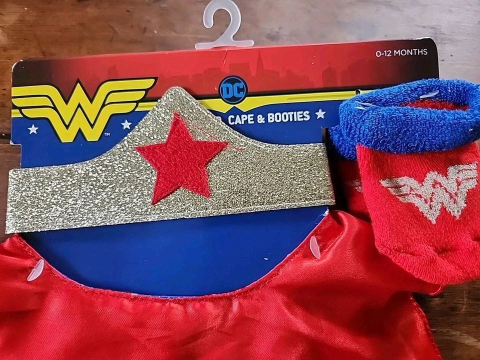 Wonder Woman Baby Costume ☆ Cape, Headband & Booties ☆ Brand NEW ☆ 0-12 Mos Size - Image 2 of 4