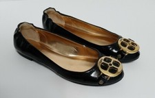 Iman Black Patent Ballet Flats Global Chic 6.5 W Signature Gold Logo 921286