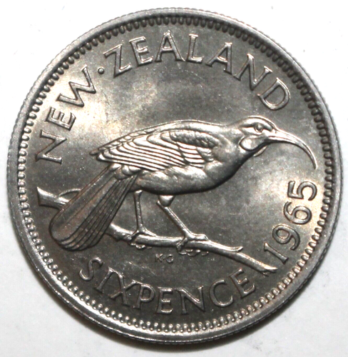 New Zealand 6 Pence Coin 1965 KM# 26.2 Queen Elizabeth II Six