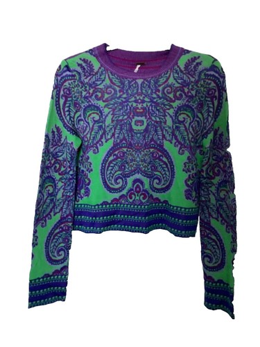 Free People Profound Floral Knit Paisley Distressed Sweater