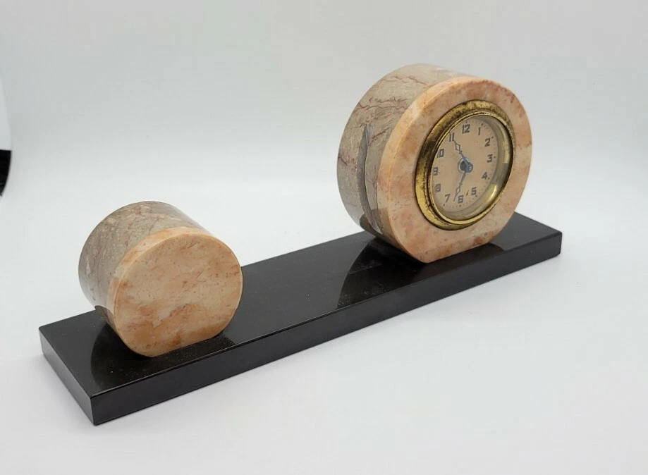 Reloj de Escritorio Vintage MCM Mármol Piedra Rosa ART DECO Oficina Abrigo ¡Mira Aquí! Foto 3 de 4