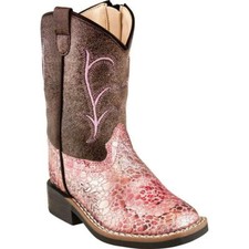 VB1054 Old West Toddler Girls Antique Pink/Crackle Faux Leather Cowboy Boots NEW