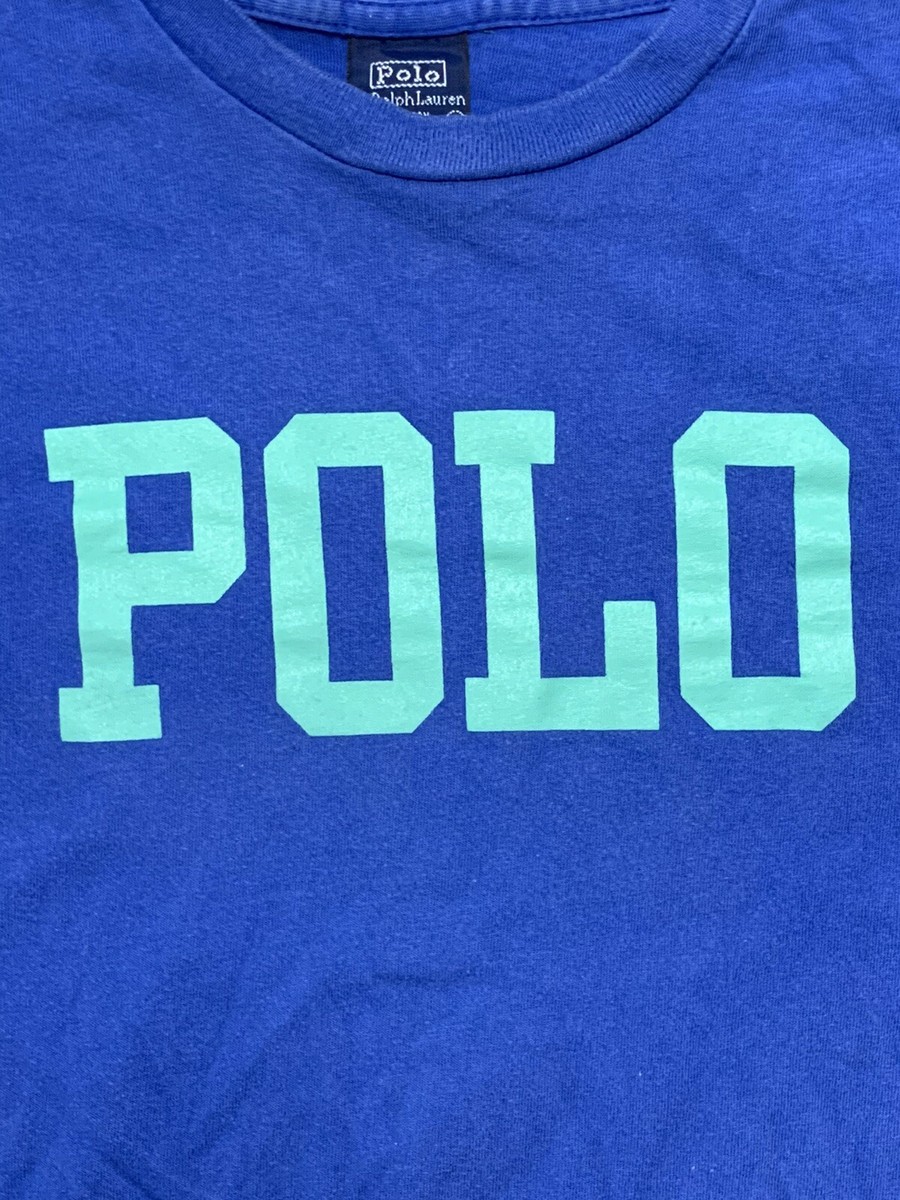Vintage Polo Spell Out Block Letter 90s T-Shirt Navy Blue Ralph