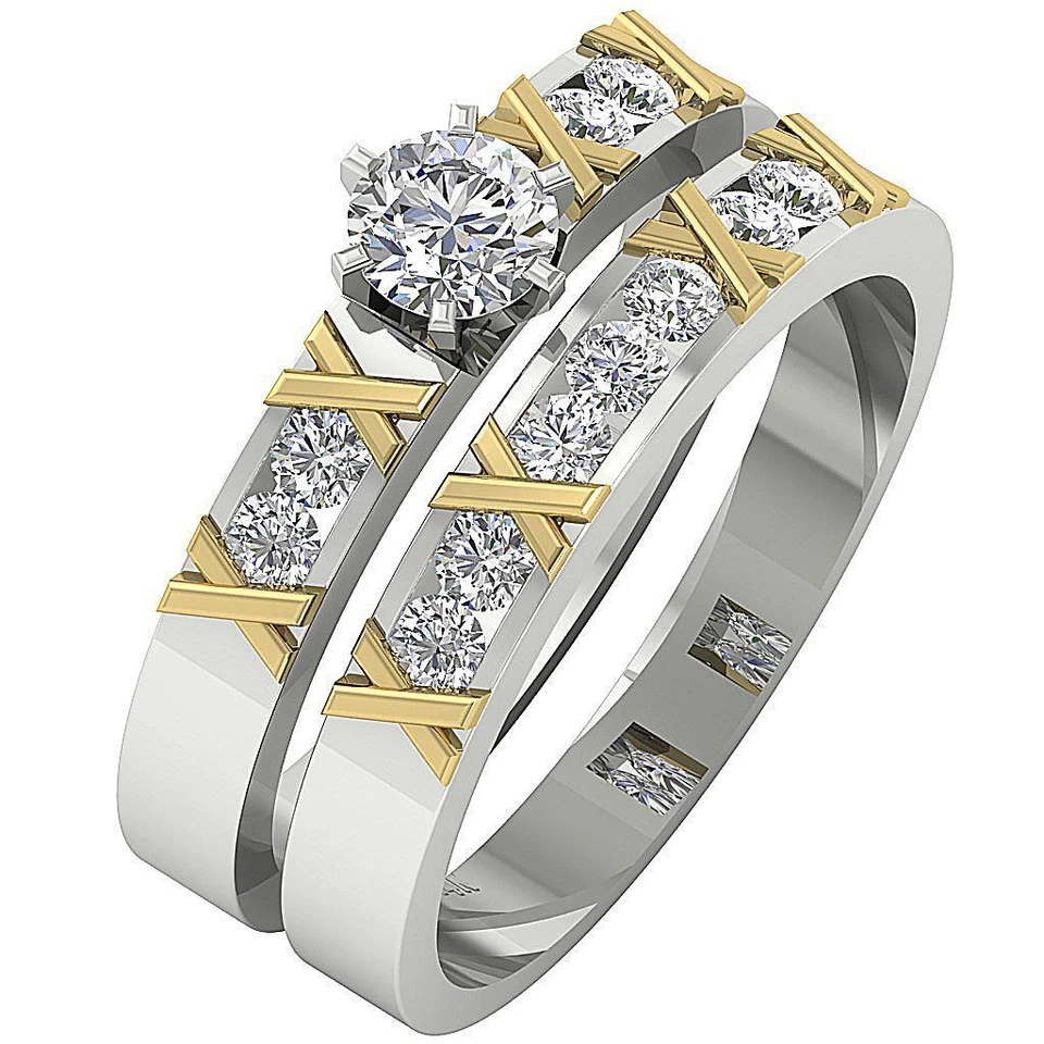 10K Two-Tone Gold Bridal Ring Set For Women VS F 0.90 Carat Lab Grown Diamond - Image 2 of 4