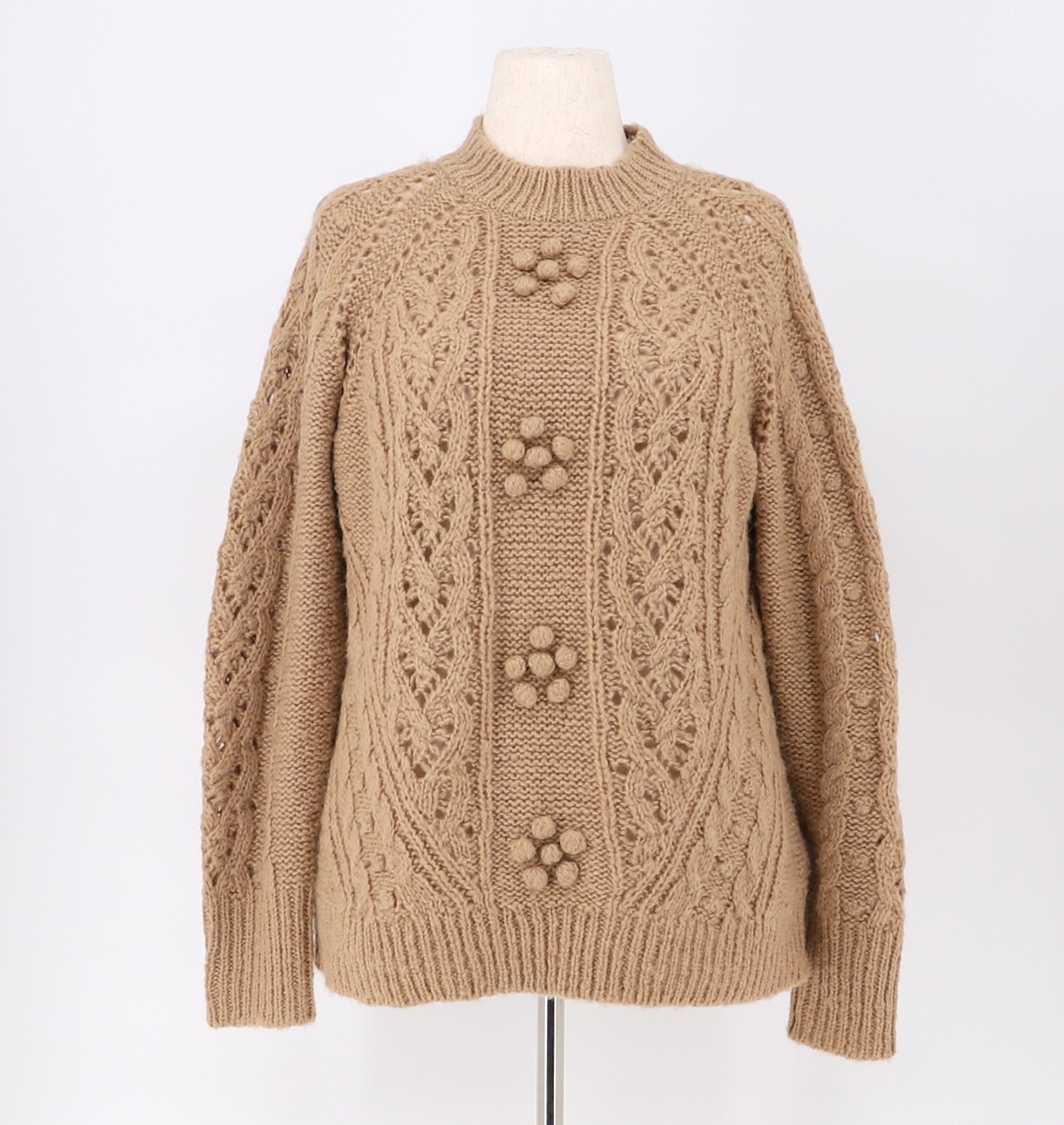 J. CREW $128 Cable-knit Pointelle Sweater Popcorn Flowers Wool Alpaca Blend L