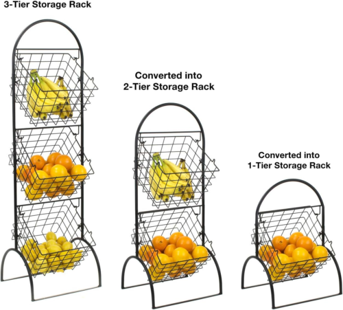 3-Tier Metal Wire Market Basket Storage Stand for Fruit, Vegetables, Snacks, Toi - Picture 6 of 12