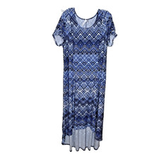 NY COLLECTION Woman 1X DRESS Cold Shoulder Short Sleeves High Low Hem BLUE