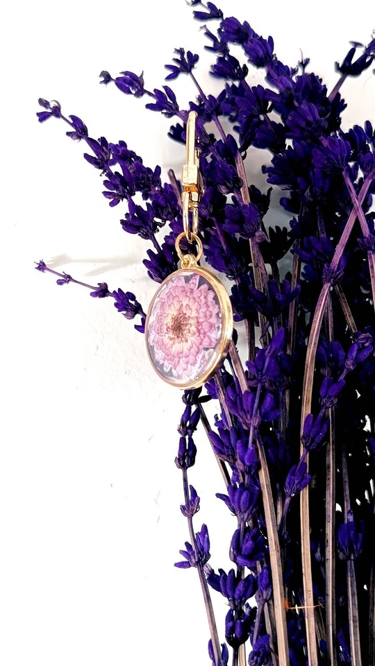 Handmade Floral Charms Resin Flower Keychain  Round & Hexagon Lightweight Acsry - Image 3 of 3