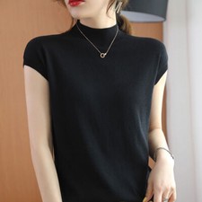 Lady Solid Knitted Sleeveless Turtle Neck Jumper Sweater Tank Top Shirt Vest Bar