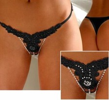 Erotic Jewel Accent Panties With Choice Of White or Black Flower Weave Front