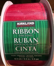 Kirkland Signature Ribbon Red Stripe Shimmering Sparkling 2.5in 50yd Wired Edge