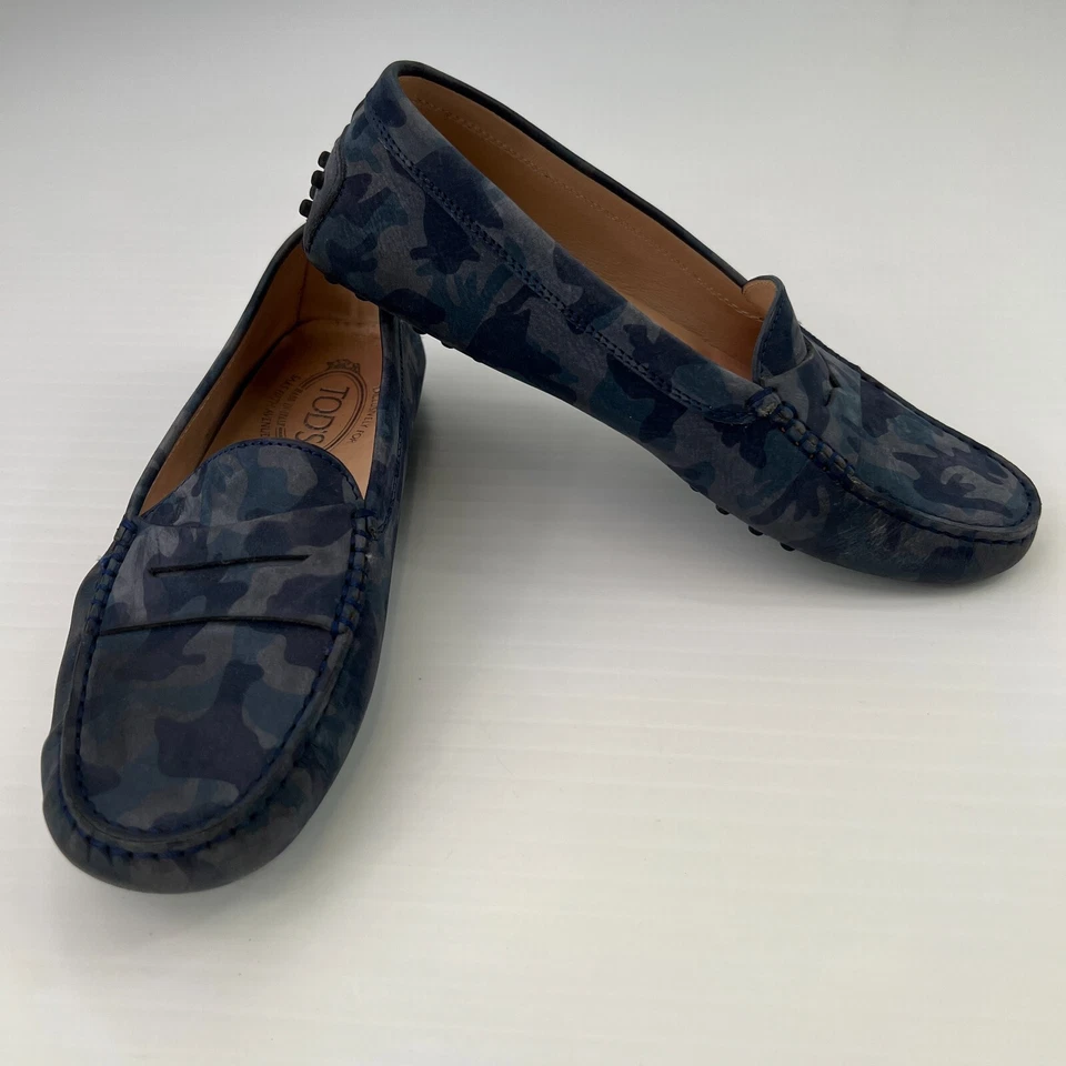 Tod's Driver Mujer 8.5 Camuflaje Mocasín Cuero Sin Cordones Zapato Mocasín Fiesta Core Ex Foto 2 de 4