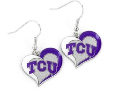 TCU Horned Frogs Heart Swirl Earrings, NCAA Licensed