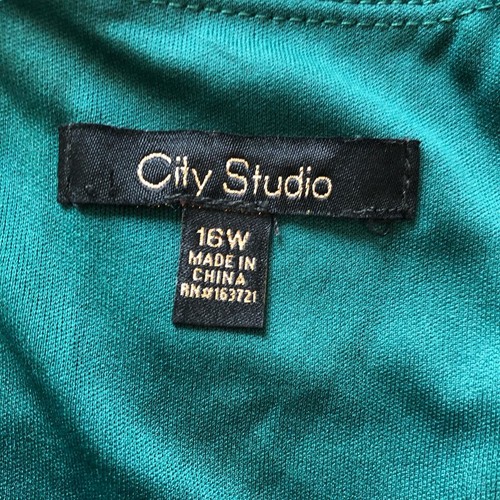 City Studio Womens Gown Size 16W Hunter Green Embellished Satin Spaghetti Strap - Picture 10 of 16