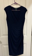 Navy Blue Lauren Ralph Lauren Cocktail Dress Rouched