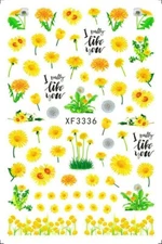 Nail Art 3D Decal Stickers beautiful yellow dandelion green leaves XF3336 NS33