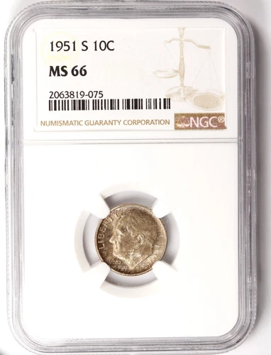 1951-S Roosevelt Dime NGC Certified MS66 Nice Toning (819-075)