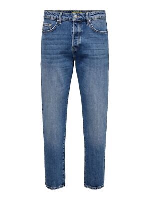 ONLY & SONS Herren Denim Jeans Regular Fit Style Hose Verkürzt mit Knopfleiste
