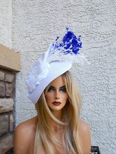 blue fascinator large wedding church Kentucky Derby fancy dress formal ascot