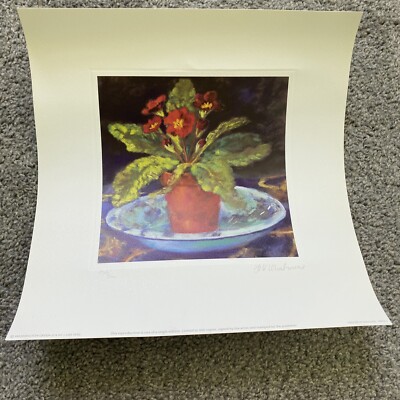 Nel Whatmore Red Primula Lithograph Limited Edition 464/500 Signed With COA