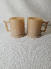WHATABURGER Buffalo Nickel Coffee Cups / Mugs Butterscotch Milk Glass - Set of 2