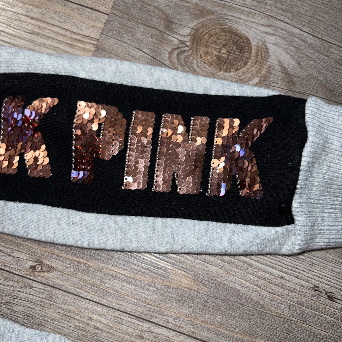Victoria s Secret PINK Zip Up HOODIE sweat shirt Rose Gold Sequin Bling Size XS