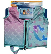 SwimWays Child Swim Vest Ages 2-4 Swim Step 2 Life Jacket Blue Sea Mermaid Print