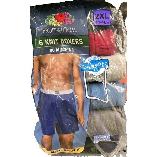 6 Pack Fruit of the Loom Men's Assorted Knit Boxers Soft Knit Fabric 2 XL