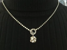 Vintage Rhinestones Crystal Choker Disco Ball Slide Pendant Necklace Y Drop 19”