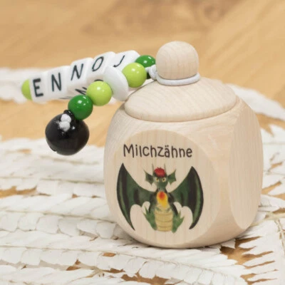 meinkerzenshop® Zahndose aus Holz DRACHE - zur Aufbewahrung der Milchzähne