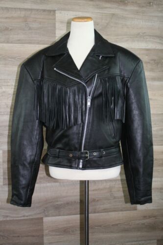 Giacca da motociclista pesante Barney's in pelle con frange nera - XL - Foto 3 di 11