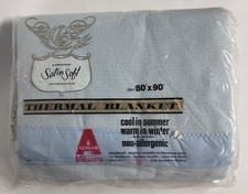 New Vintage Satin Soft 80x90 Twin Full Acrilan Acrylic Baby Blue Thermal Blanket
