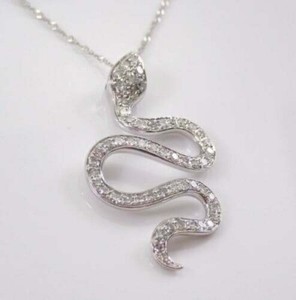Authentic 1.00 Ctw Lab-Created Diamond Unique Serpent Snake Pendant 14k White Gold Plated