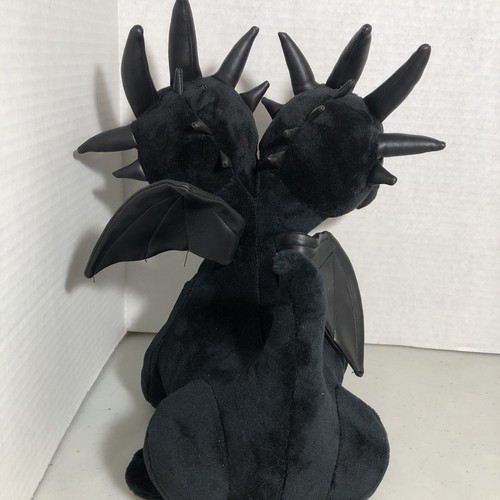 dragon double headed black plush Goth Green Eyes - Picture 3 of 8